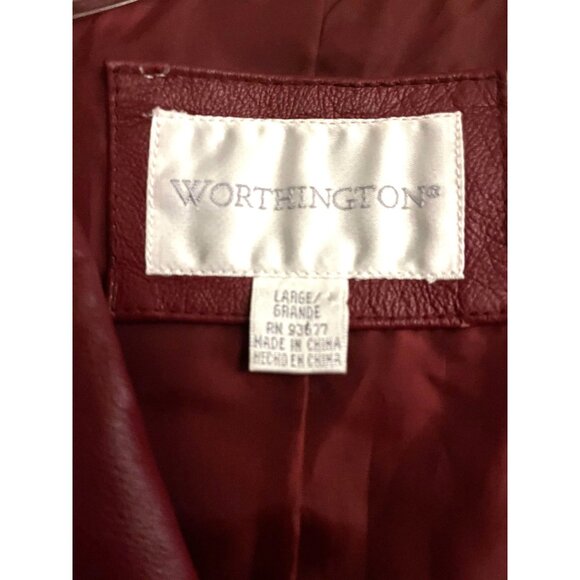 Worthington Womens Large Red 100% Leather Jacket Lined Button Up - Picture 2 of 16